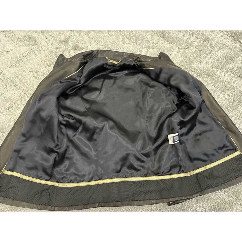 Roberto Cavalli Black Leather Hook and Eye Jacket Ruffle Detail EU 44 Medium